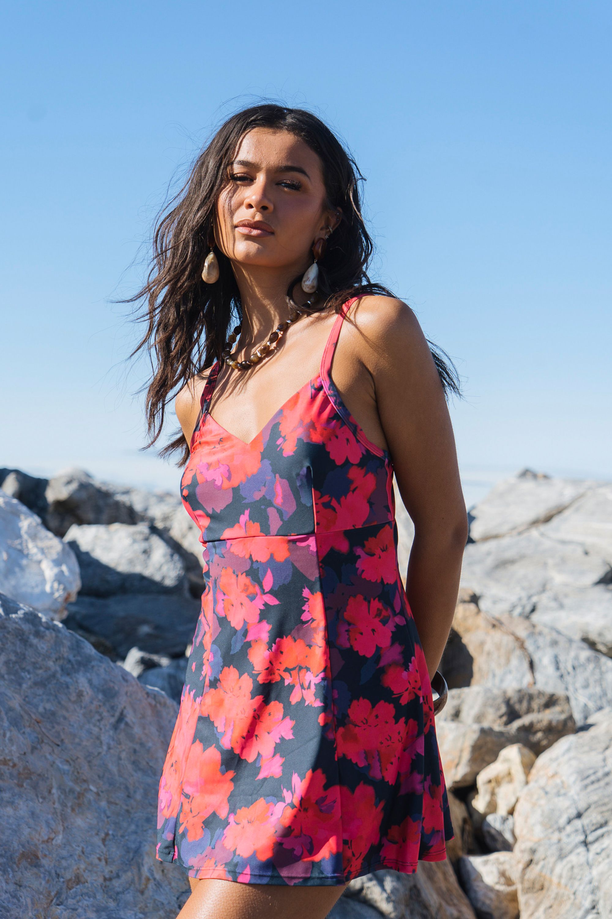Gini London Red Floral Print Strappy Skirted Swimsuit