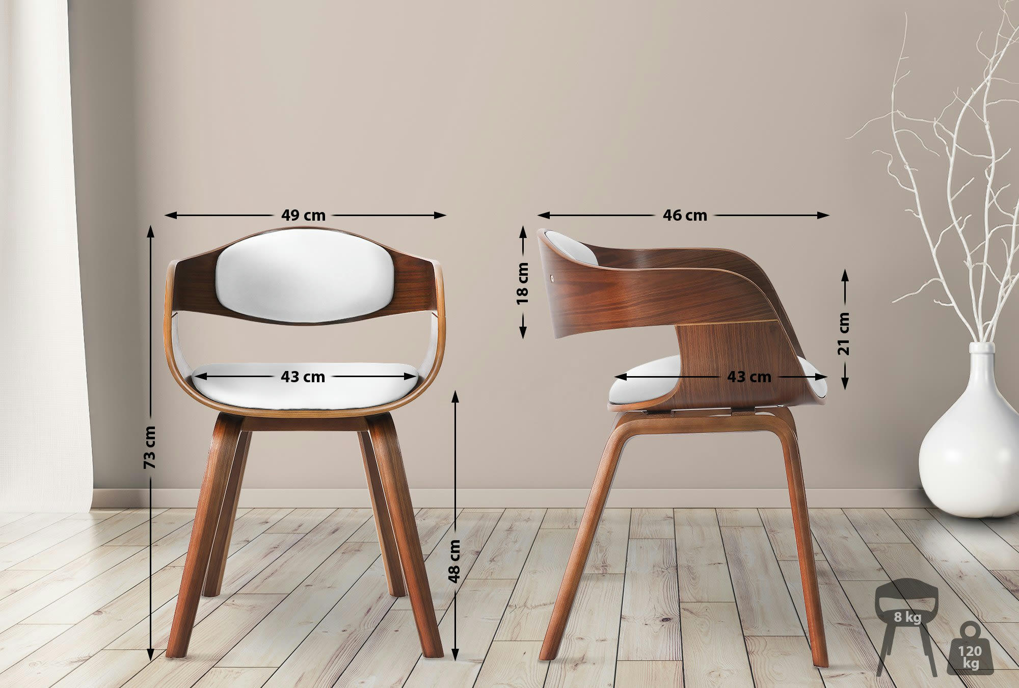 KINGSTON - Lot 2 chaises avec pieds en bois assise en similicuir Noyer / Blanc