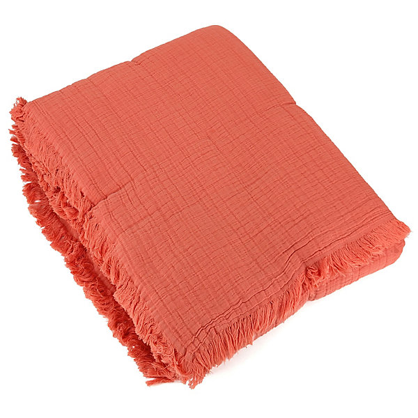 Dessus de lit 180x250 cm BREHAT 100% gaze de coton orange corail