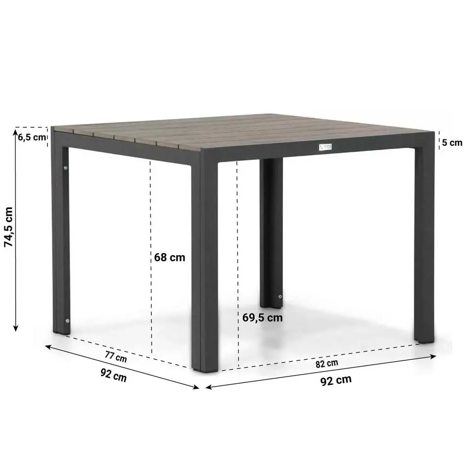 Dining Tuintafel vierkant 92 x 92 cm Grijs Young