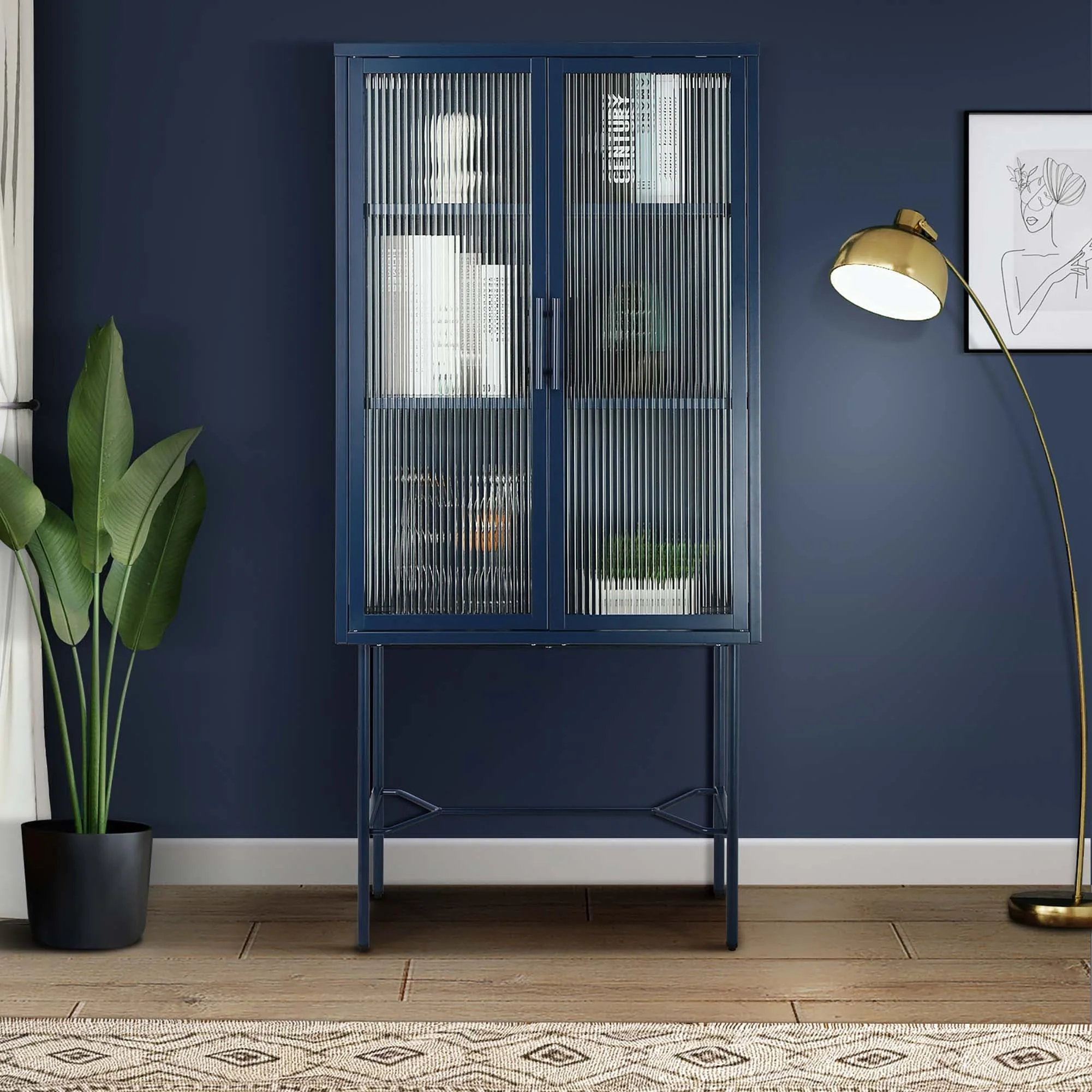 Living Room Display Cabinet with 2 Glass Doors with Adjustable Shelves