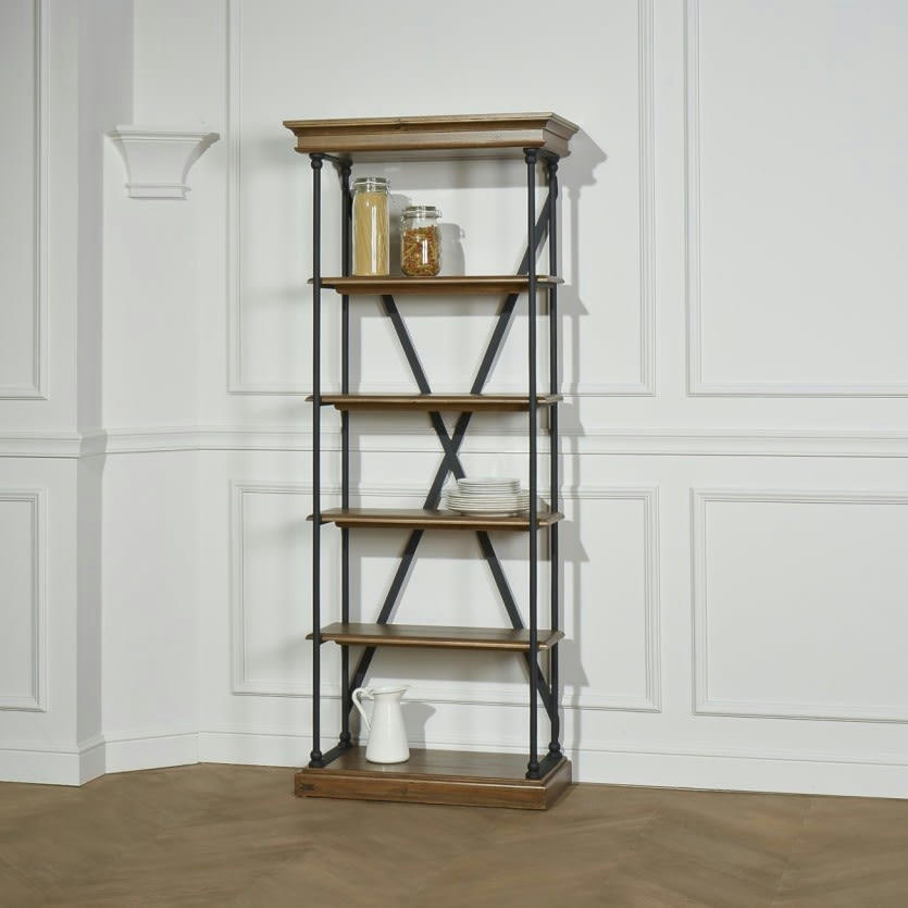 FLAUBERT - Etagère bibliothèque en pin massif et métal Noir