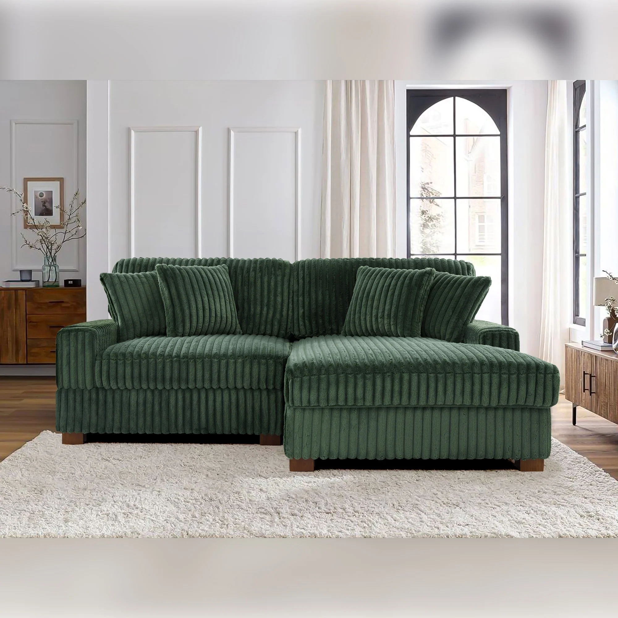 Anne 81 W Comfy Upholstered Plush Corduroy Modular Sectional Sofa