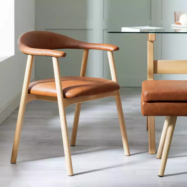 Habitat Lex Pair of Faux Leather Dining Chair - Tan