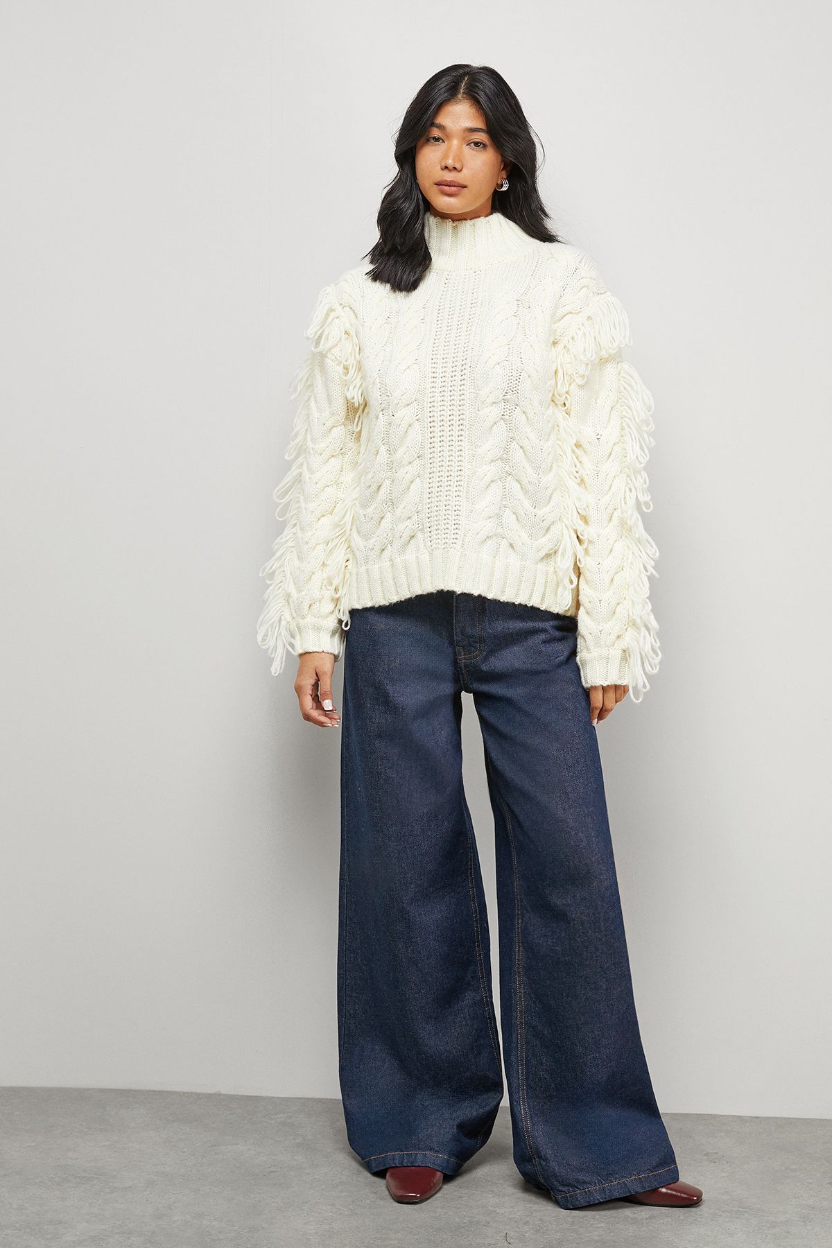 Warehouse Fringe Cross Back Cable Jumper