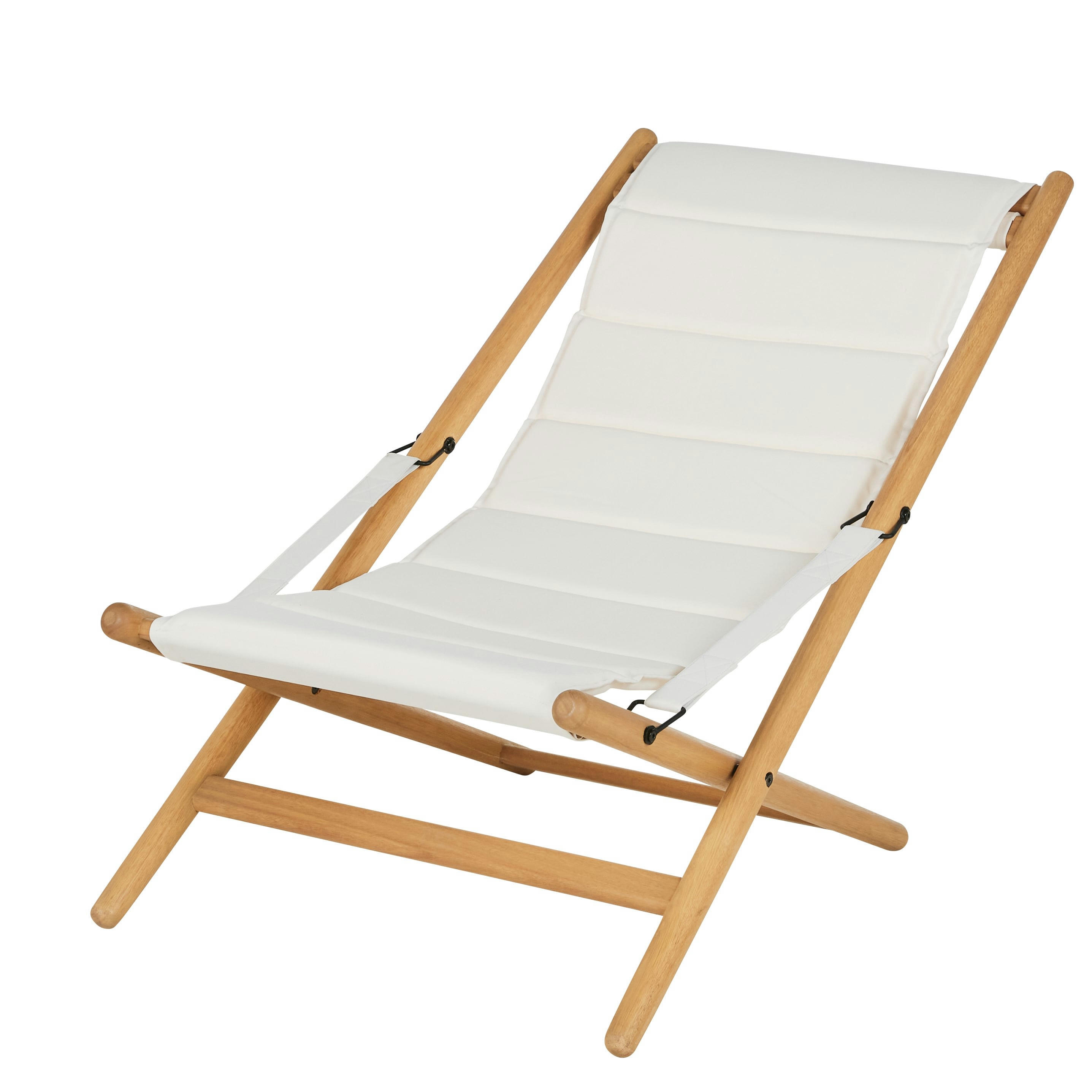 Varna - Chilienne en bois d'eucalyptus et toile en polyester recyclé écru