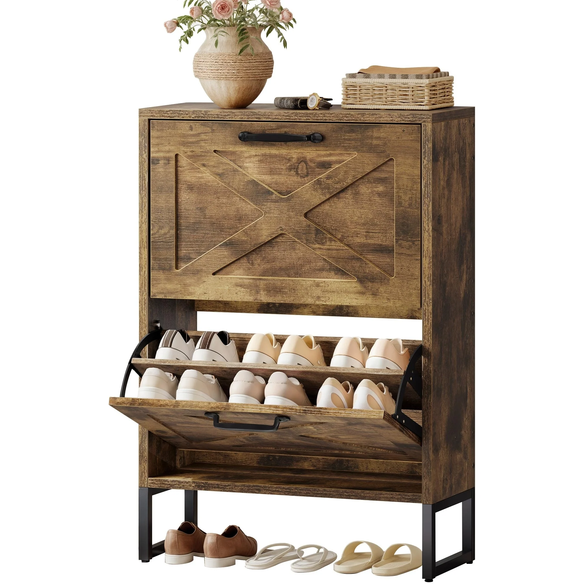 Moasis Shoe Storage Cabinet with 2 Flip Drawers Narrow Shoes Rack Organizer