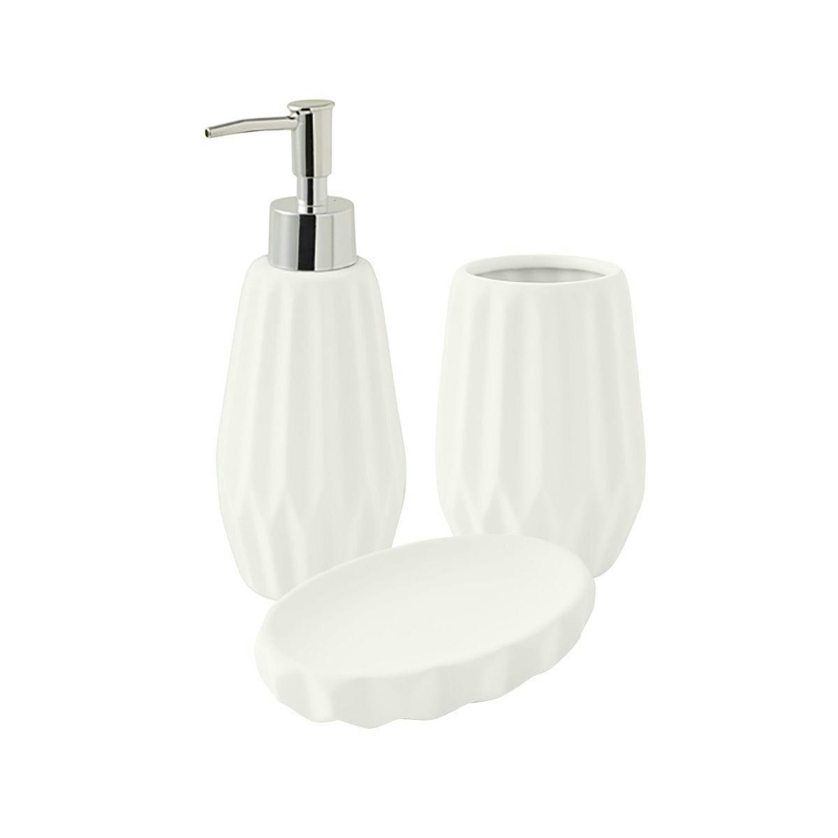 FACETTE - Set de salle de bain 3 pièces en céramique blanc