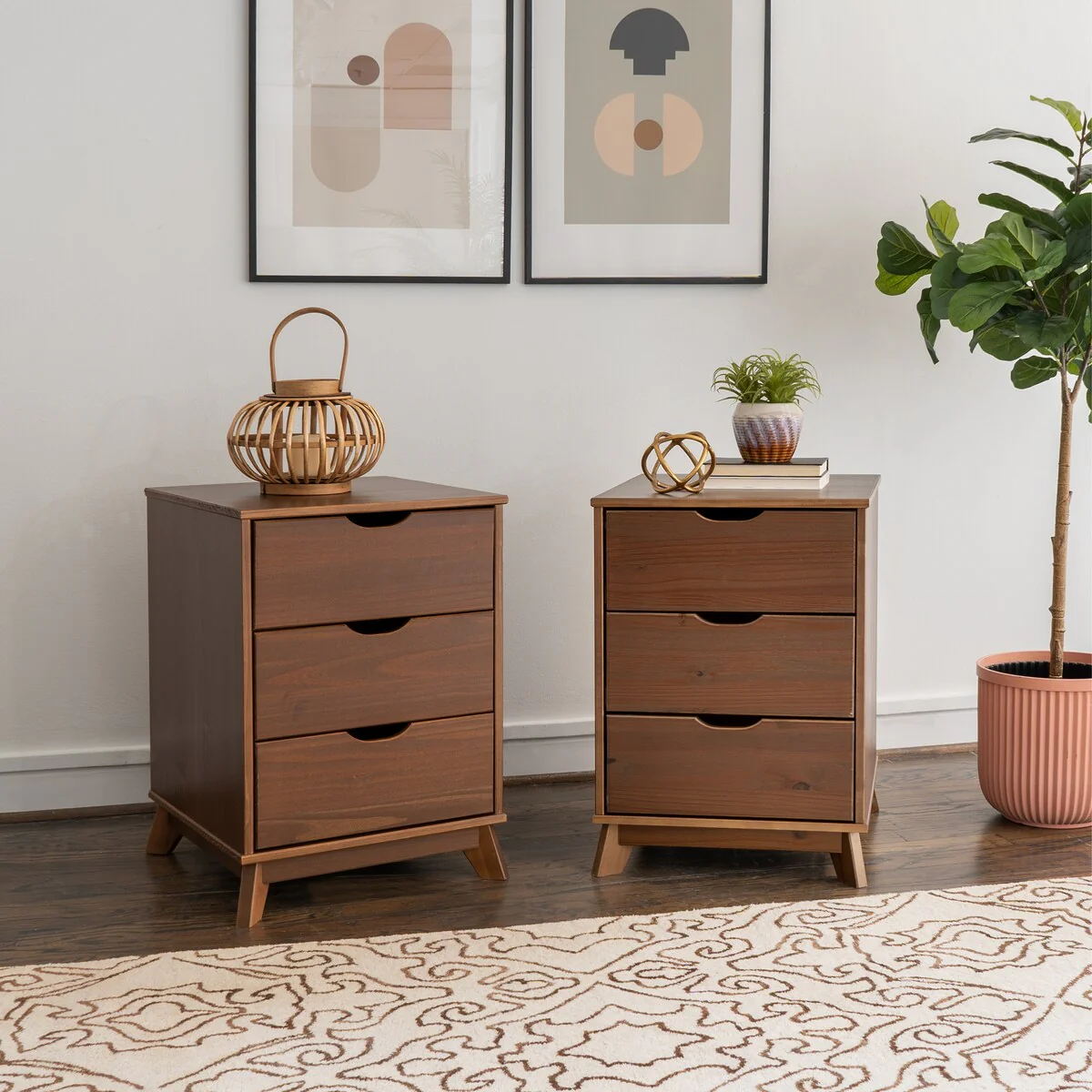 Purcell Pine Wood 3-Drawer Nightstand (Set of 2)