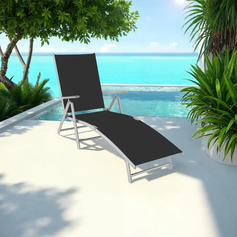 tectake Ligbed Marisol aluminium, 7 standen, Zwart/Zilver