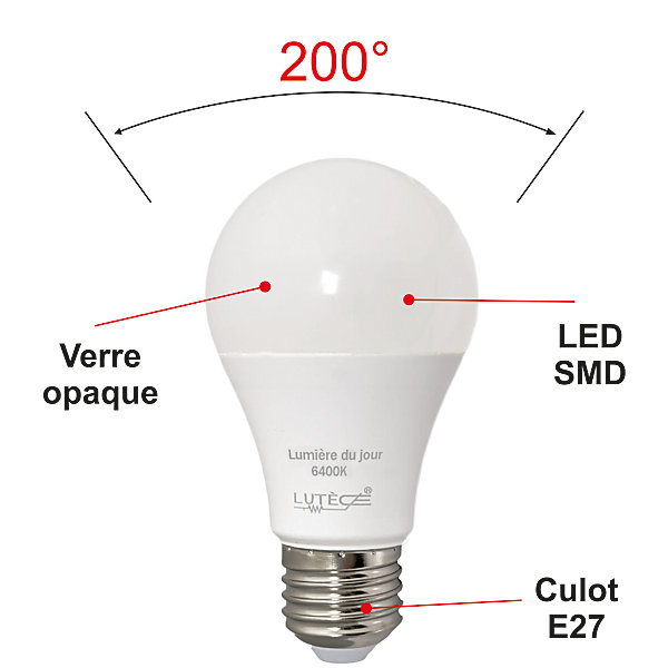 Lot de 10 ampoules LED 10W (équiv. 75W) E27 1055lm 6400K - garantie 5 ans