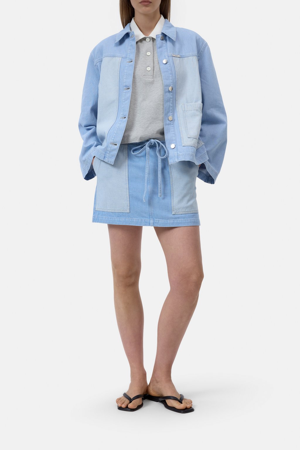 Denim-Overshirt im Patchwork-Look