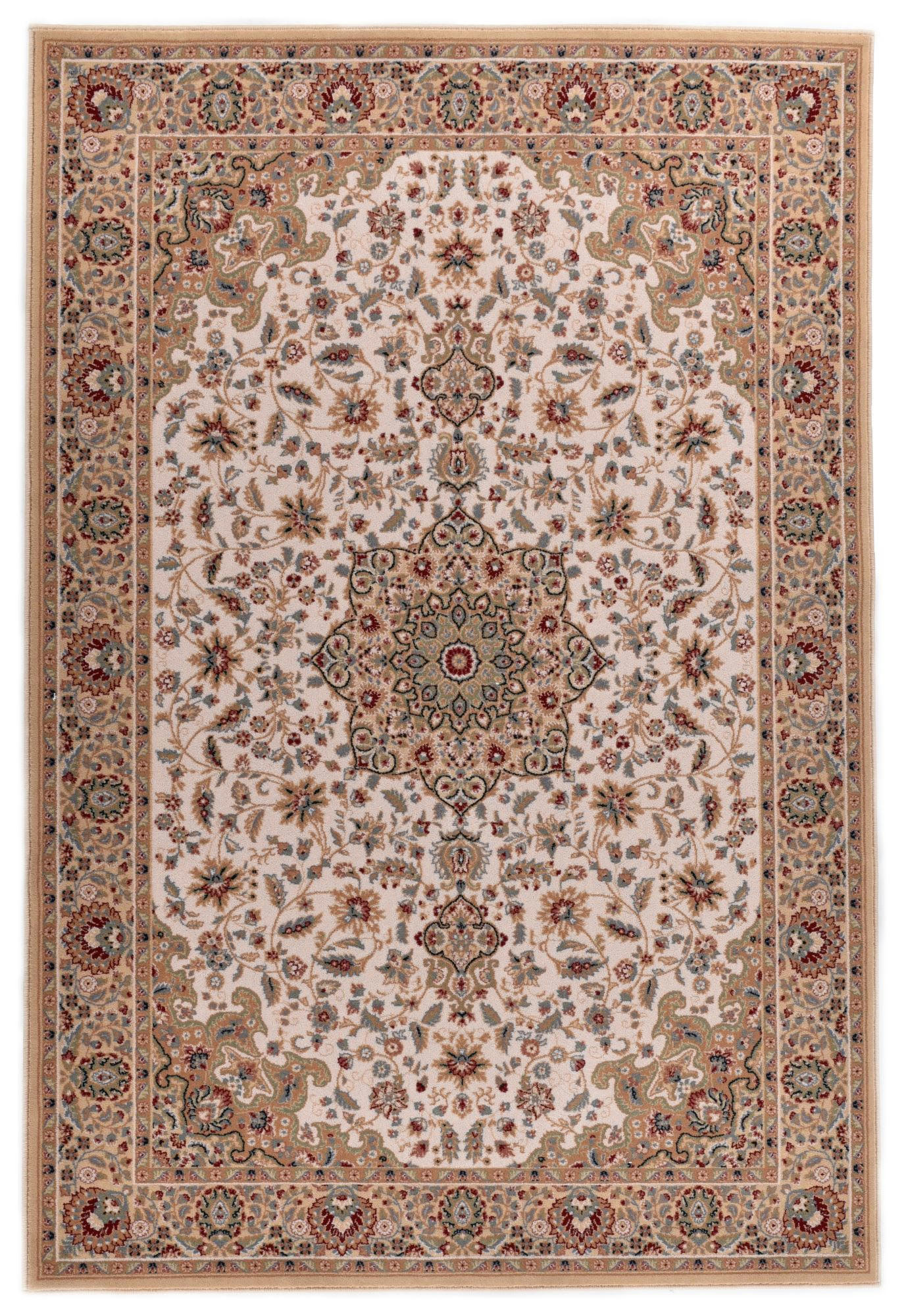 DOLNA - Tapis d'orient floral, tissé, laine naturelle beige 130x190 cm