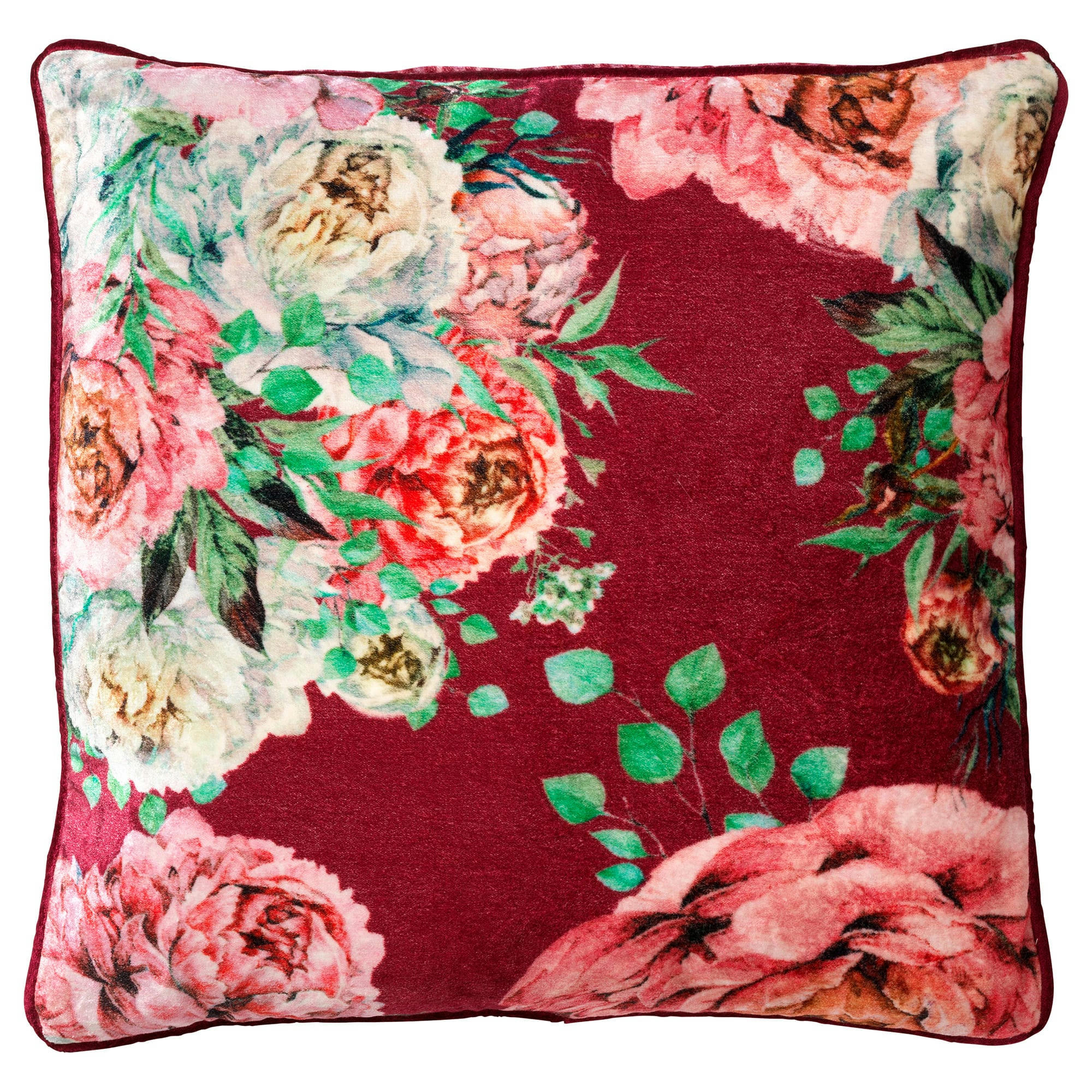 MINOU - Coussin - rouge doux 45x45 cm avec motif fleuri