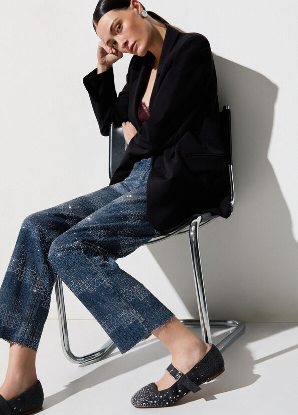 Ballerine in denim con strass