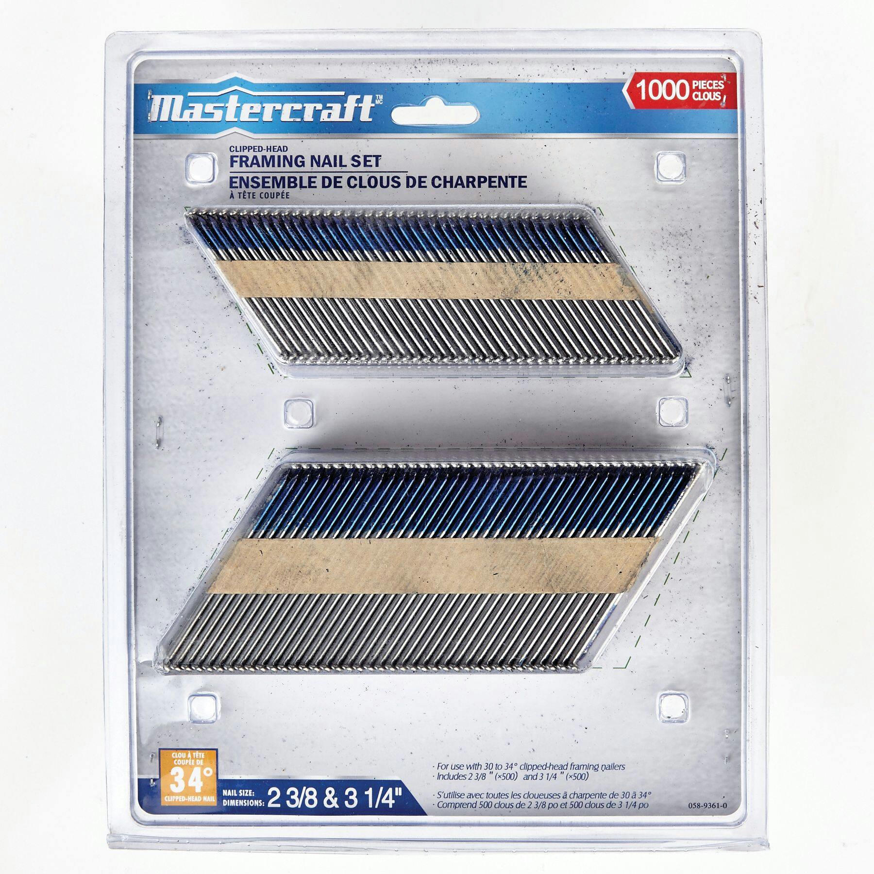 Mastercraft Clipped-Head Framing Nail Set, 34D, Assorted Sizes, 1000-pc