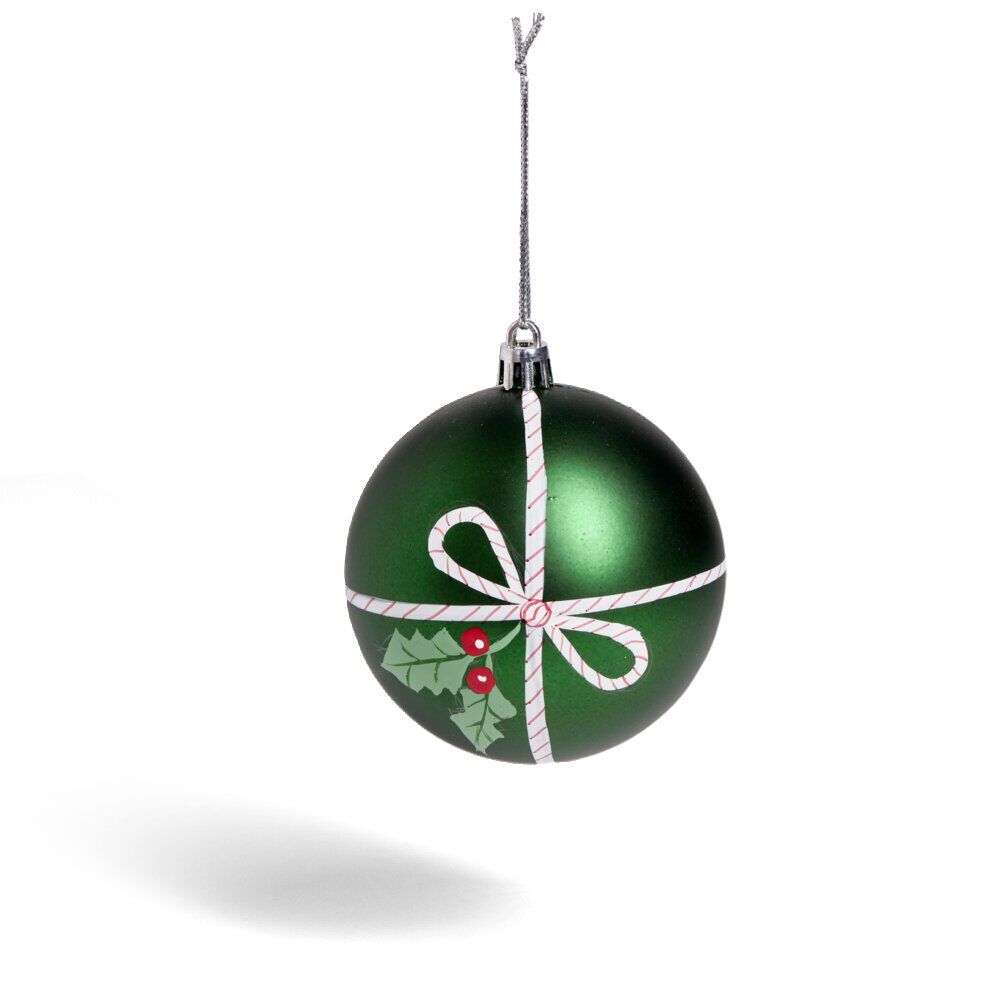 Boule de No&euml;l motif traditionnel vert ou rouge Ø8cm - 2 coloris
