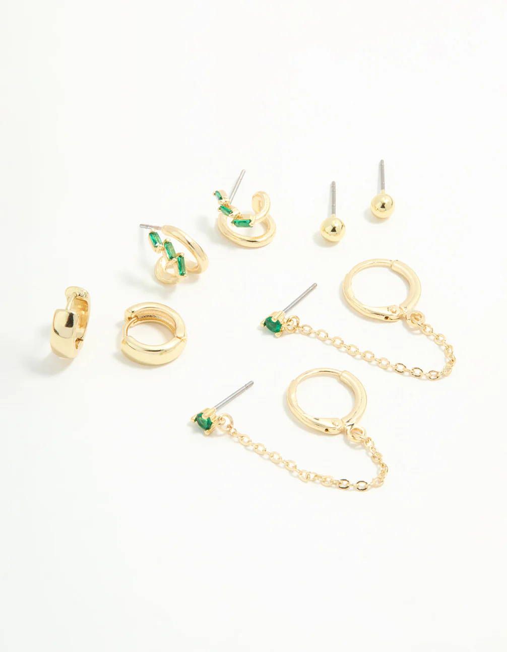Gold Plated Green Cubic Zirconia Stacker Earrings 5-Pack