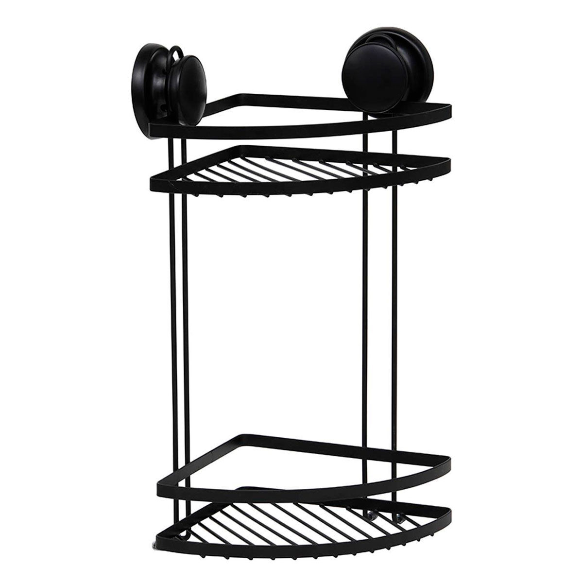 Suporte de canto preto 2 níveis em metal com ventosas