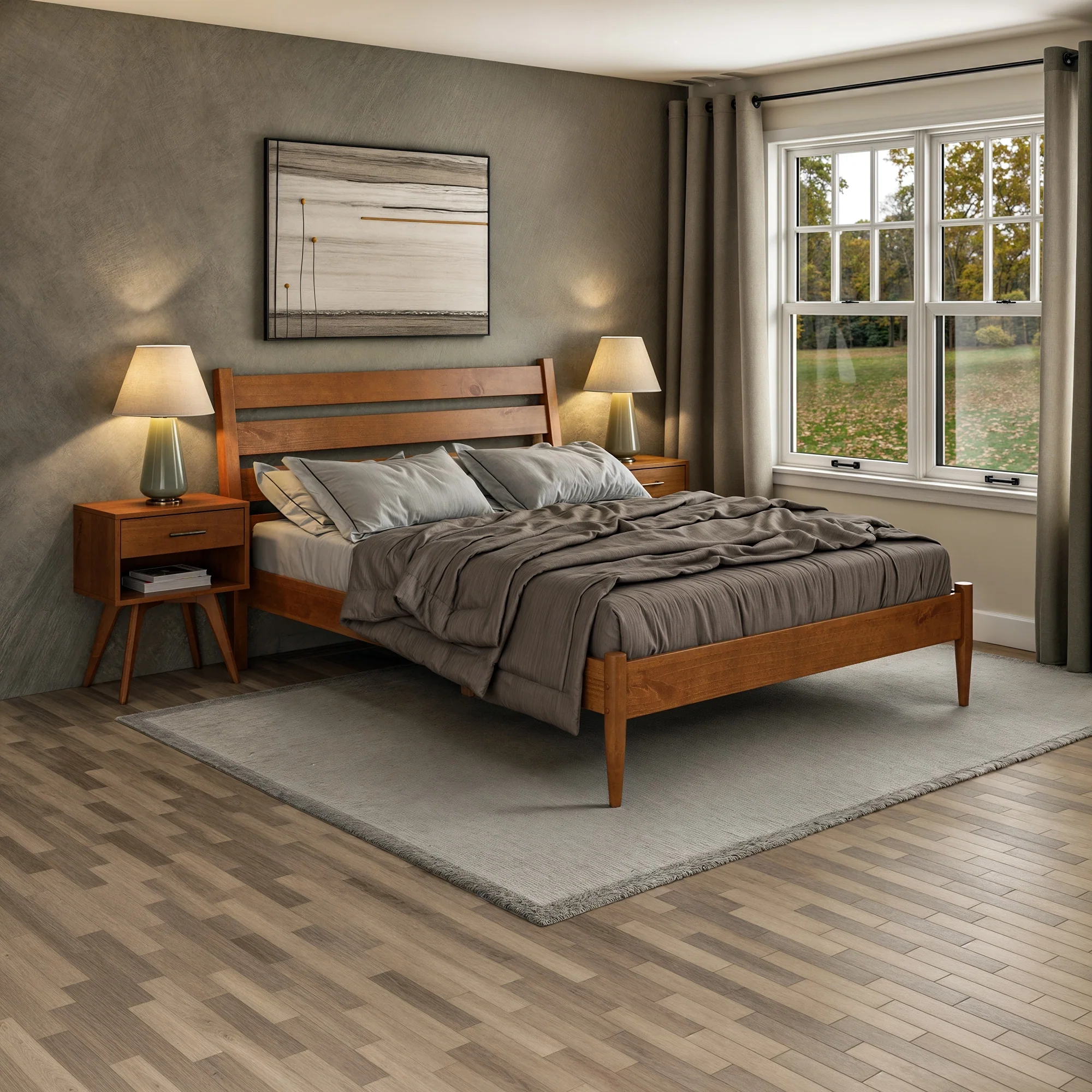 Mid-Century Modern Platform Bed - Queen Size