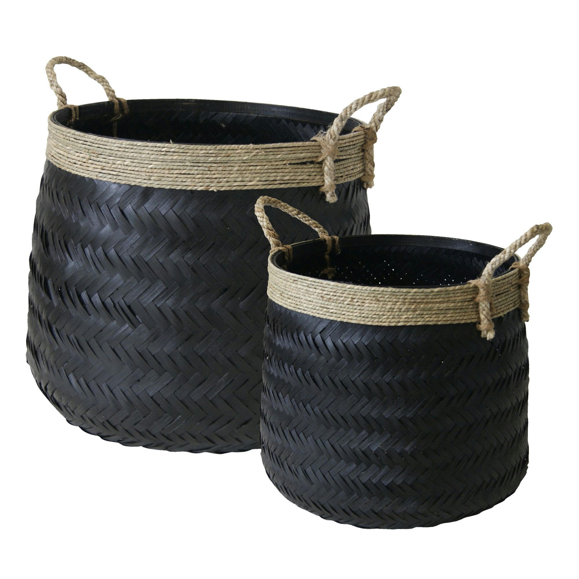 - Lot de 2 paniers en lattes de bambou tressé