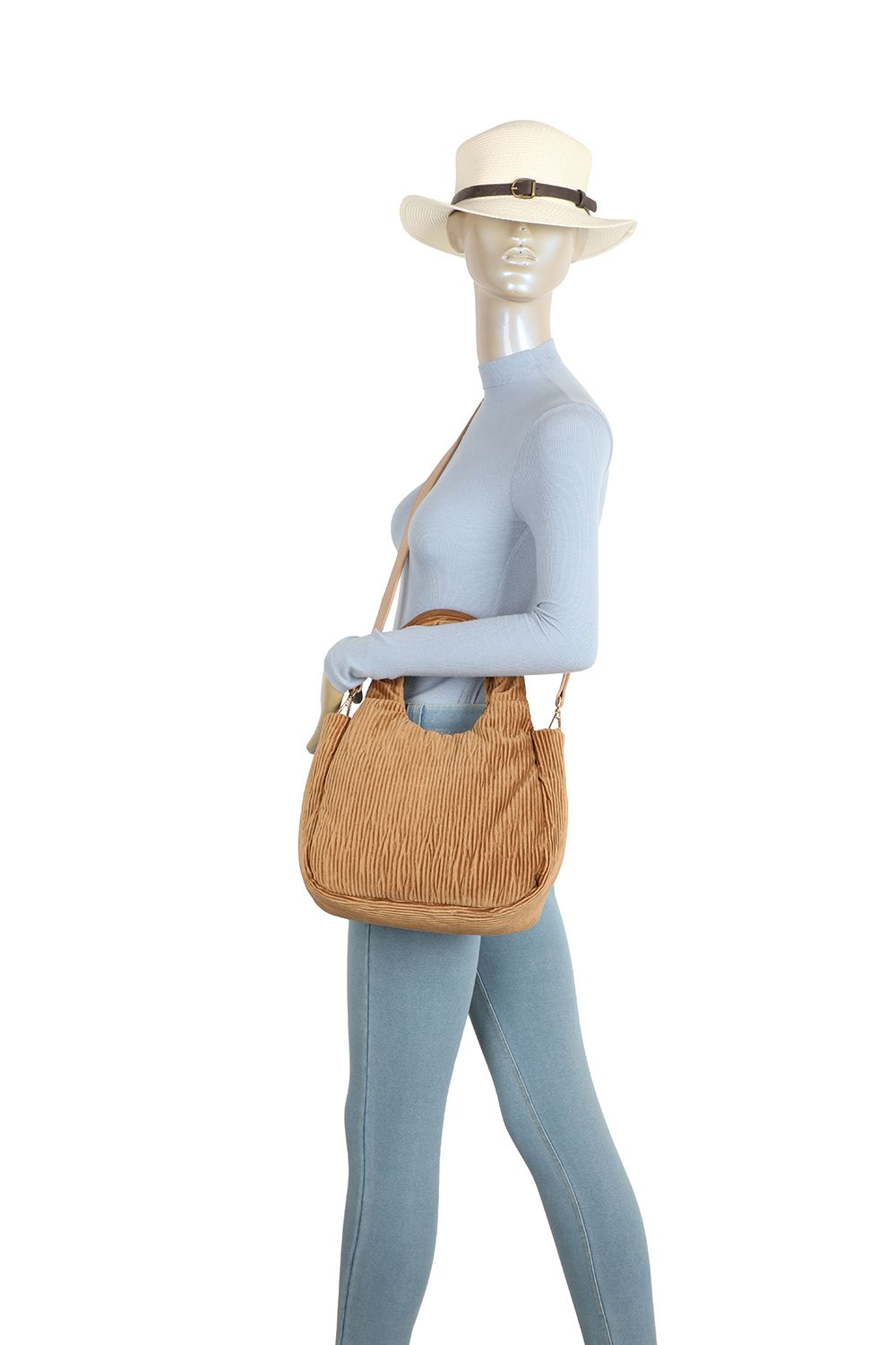 Fontanella Fashion Cordella Small Pleated Velvet Quilted Top Handle HandBag