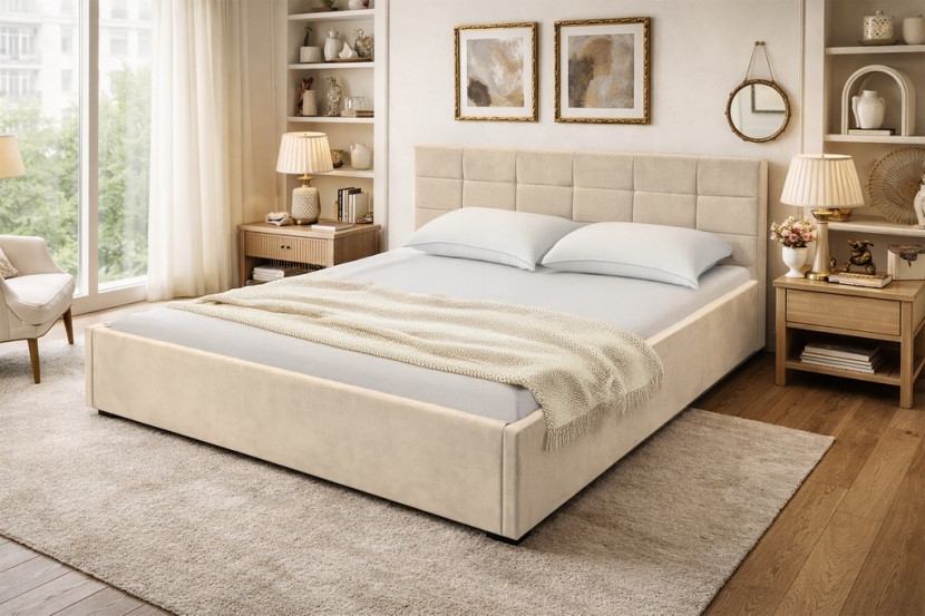Łóżko tapicerowane z pojemnikiem i stelażem LT104 Modulo 140x200x81 krem