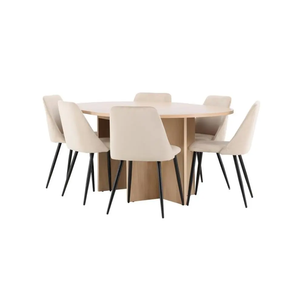 Hioshop Strada eethoek uittrekbare tafel &Oslash;120cm- 170cm en 6 stoelen whitewash-