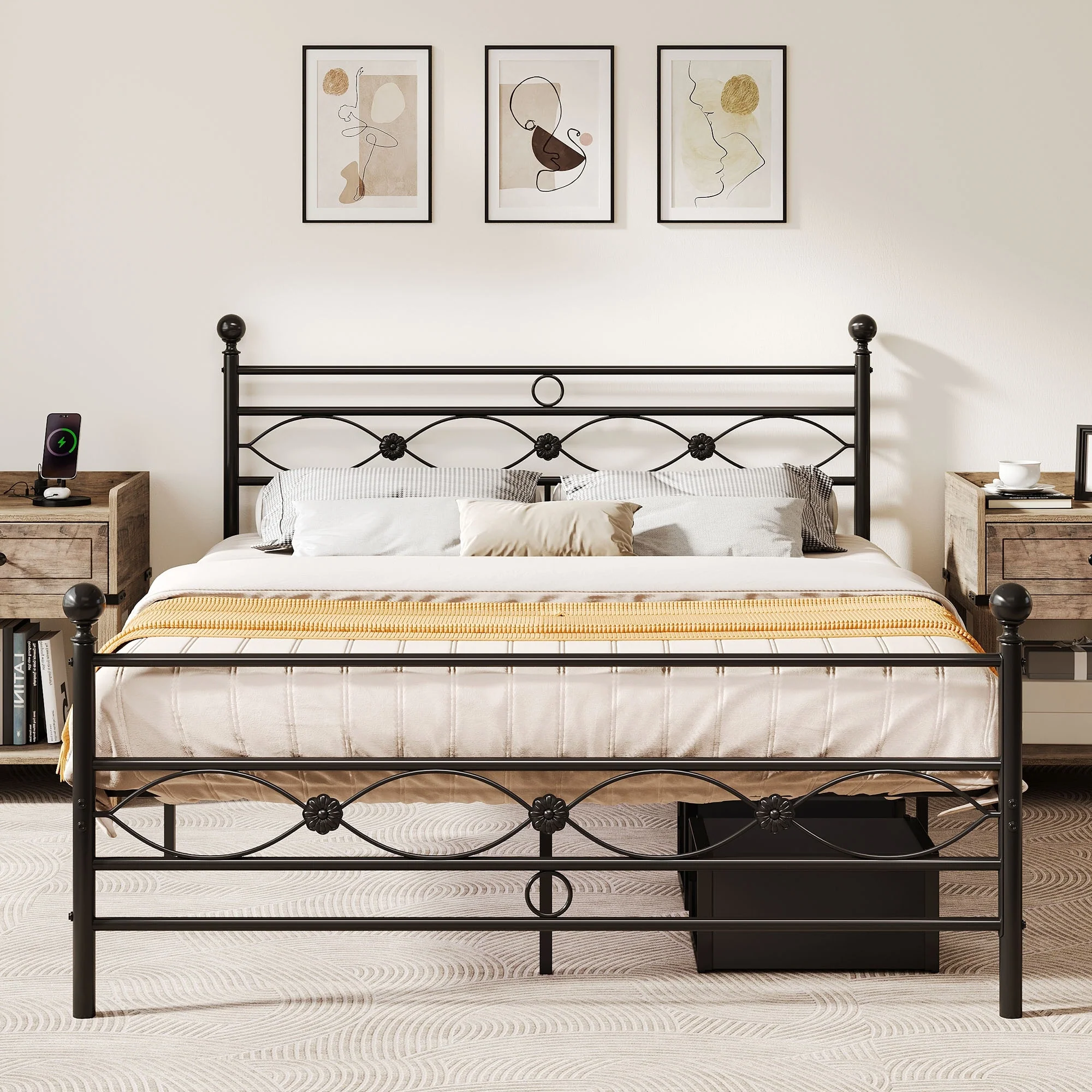 Moasis Modern Black Metal Platform Bed Frame, No Box Spring Needed Full/Queen Size