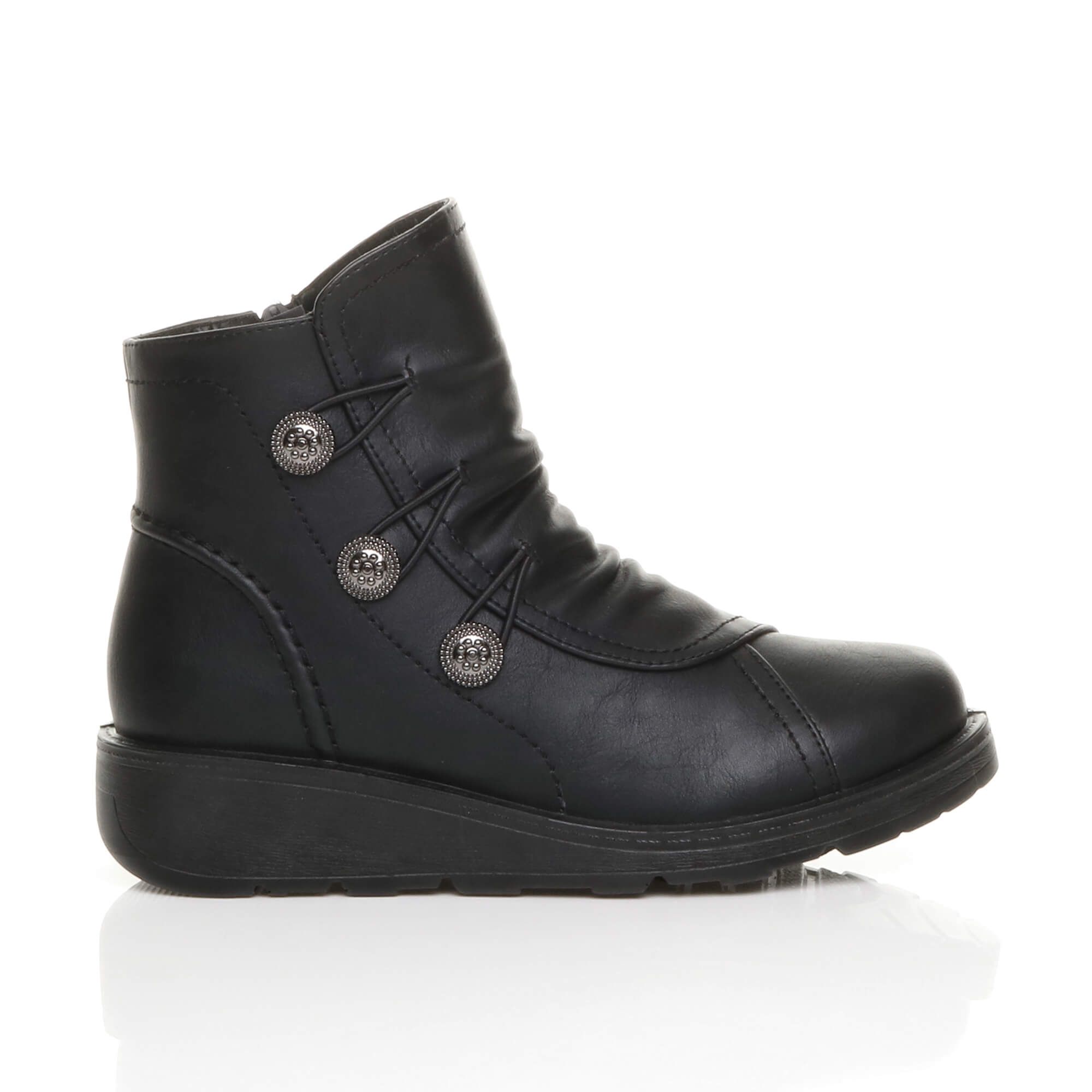 AJVANI Low Wedge Comfort Button Ankle Boots