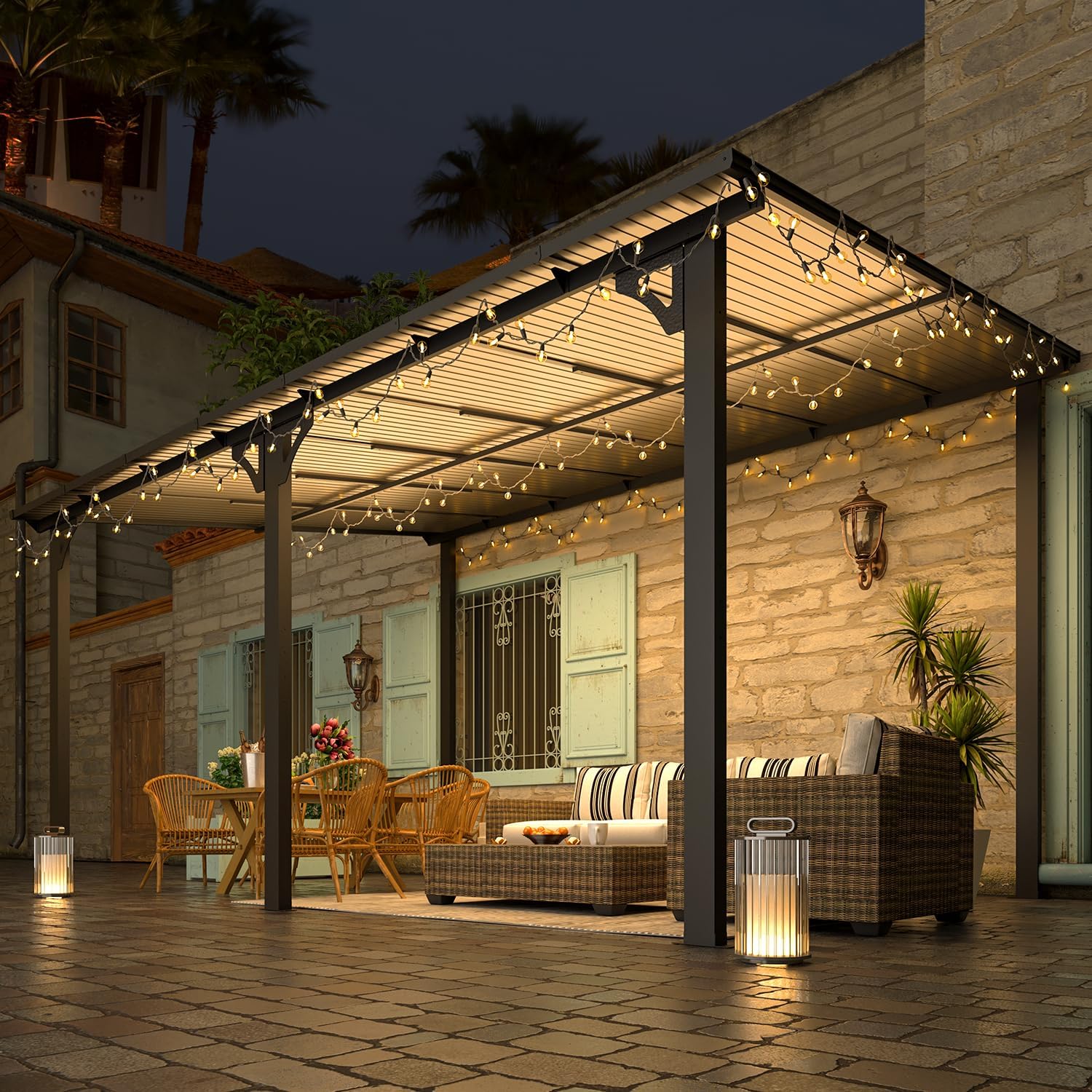 AECOJOY 14' x 10' Gazebo for Patio  Hard Top Lean to Gazebo Pergola with Roof (140 Sq.Ft Shaded)  Large Wall-Mounted Heavy Duty Awnings for Patio  Decks  Backyard and More