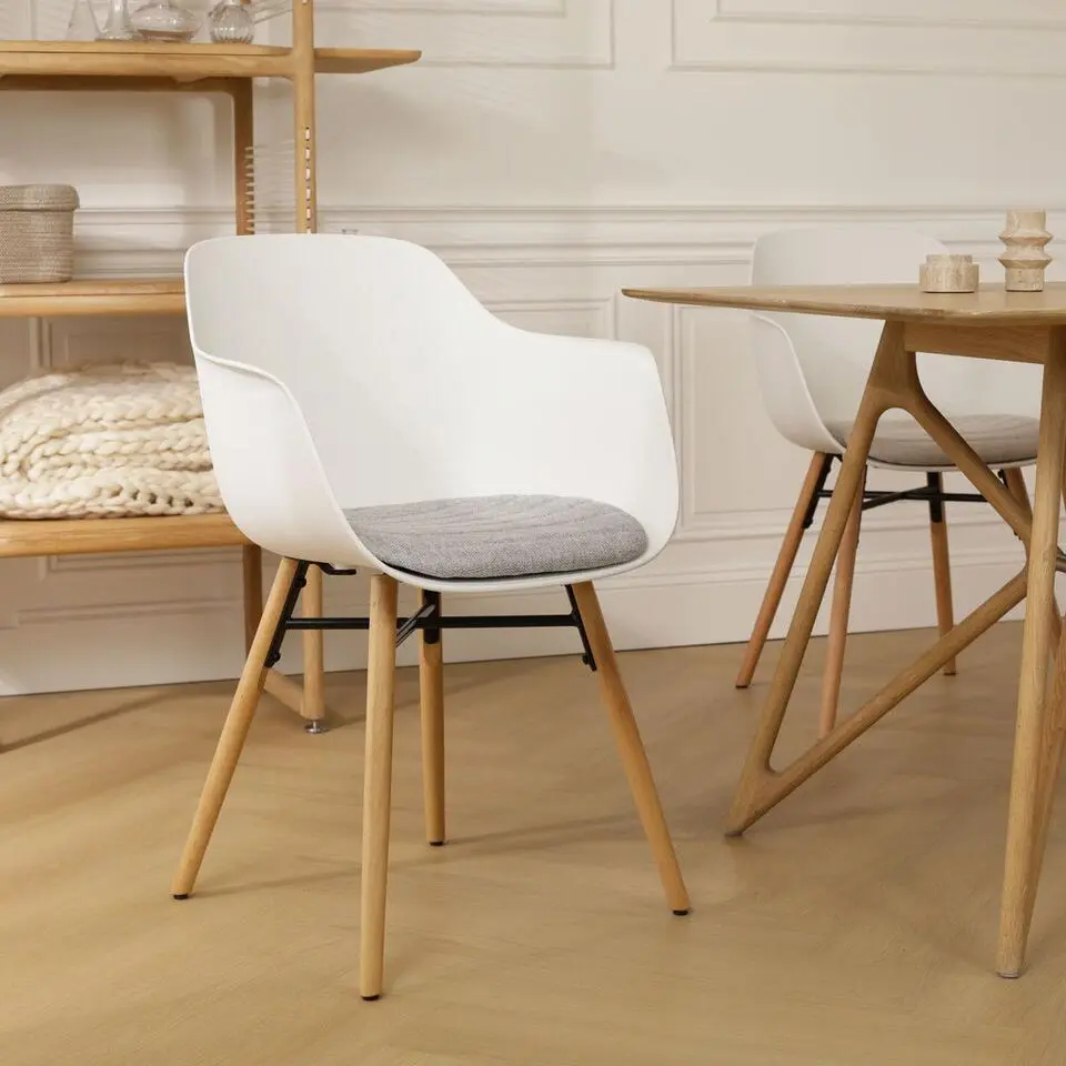 Nolon Nena-Liz Eetkamerstoel Wit - Armleuning - Lichtgrijs Kussen