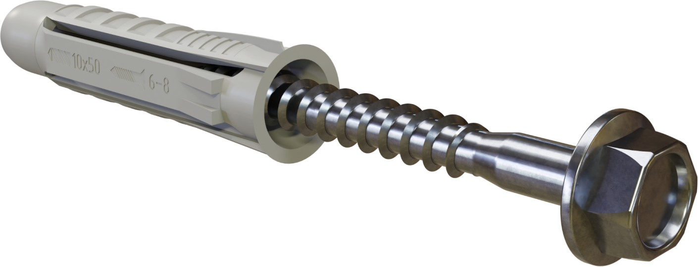 Kołek rozporowy uniwersalny z wkrętem z łbem sześciokątnym RXK śr. wiercenia: ø10mm , wkręt: ø6,0x60mm STALCO PERFECT RXK-10/6,0x60