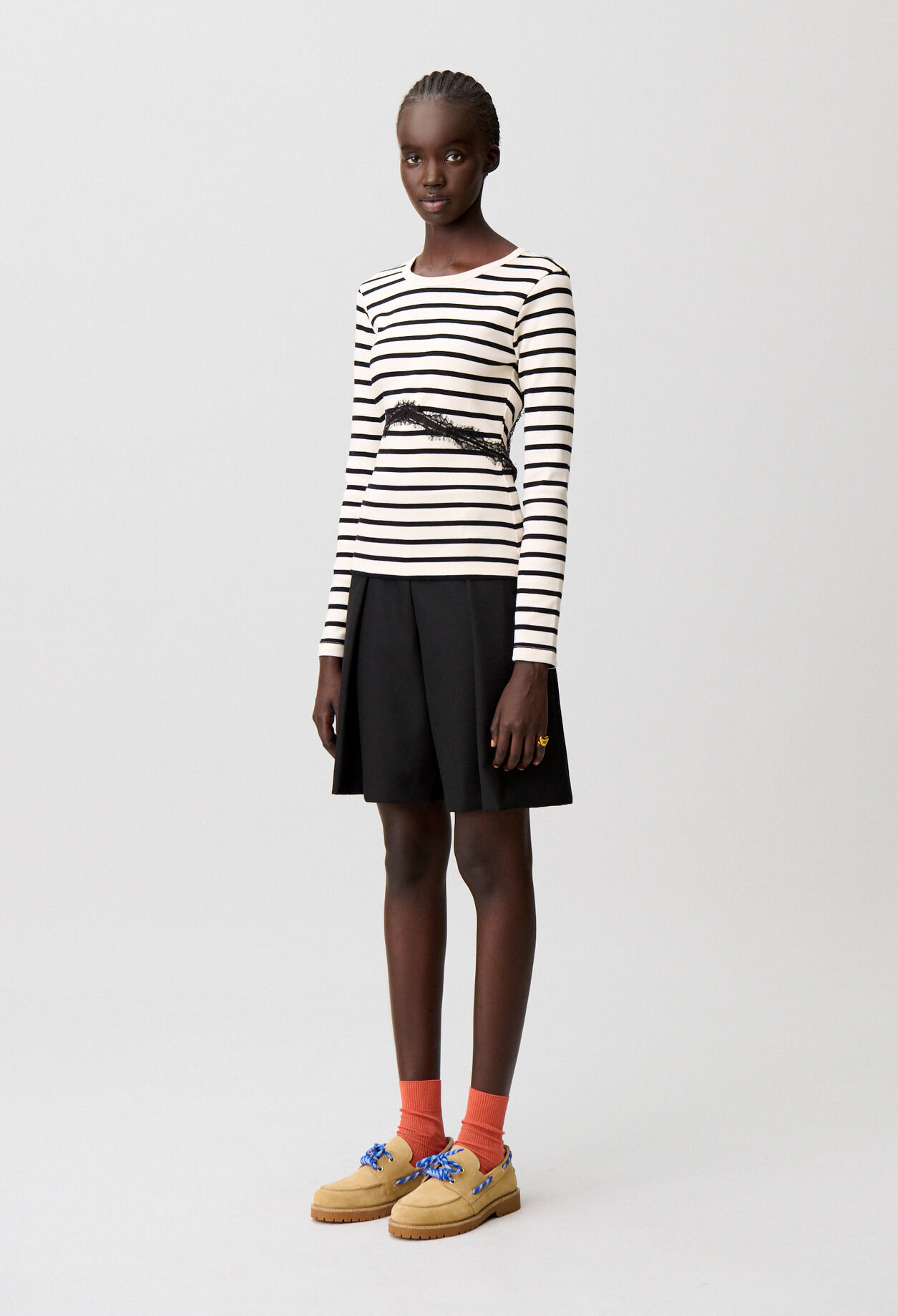 T-shirt marinière avec dentelle