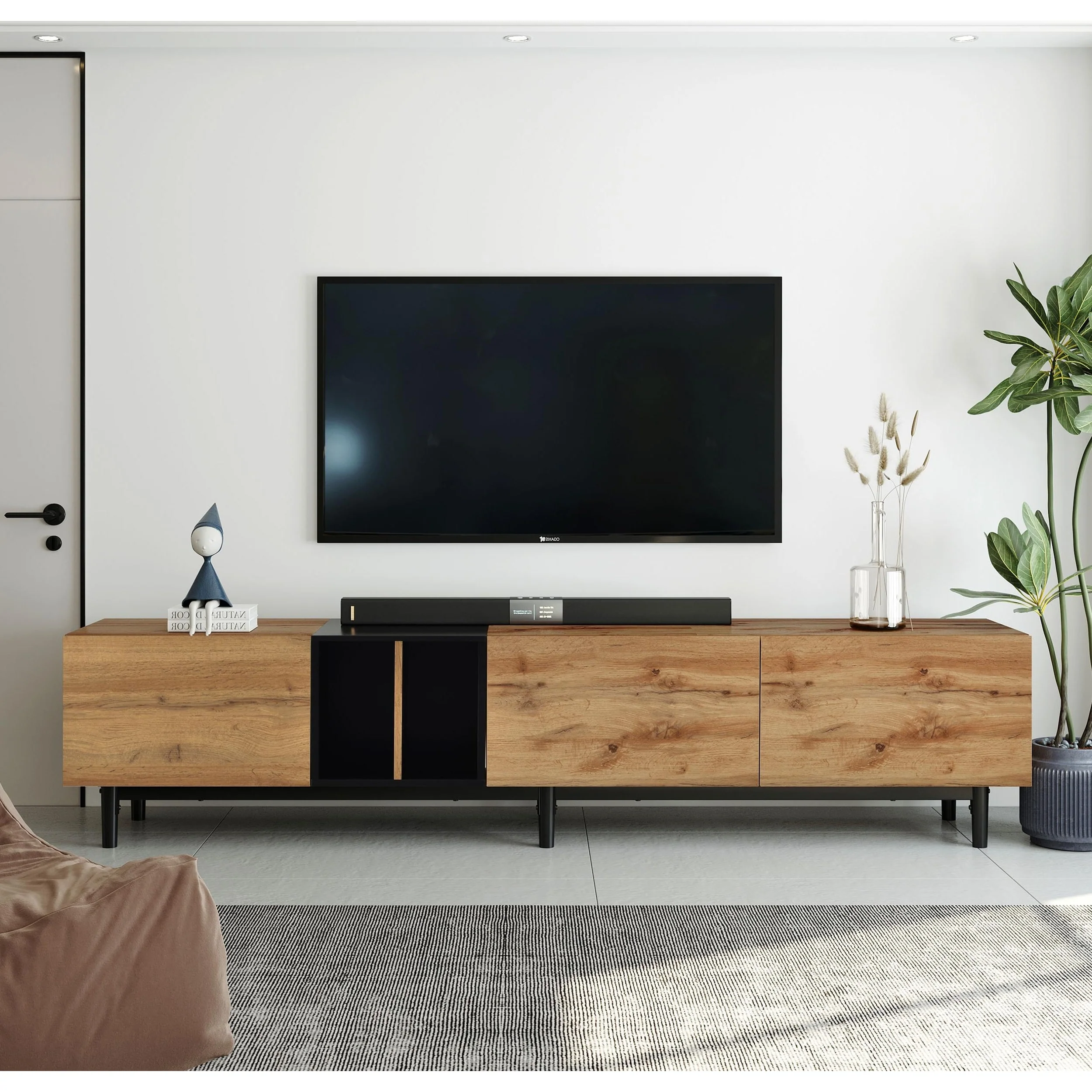 TV Stand for 80'' TV, Media TV Console Table with 3 Doors