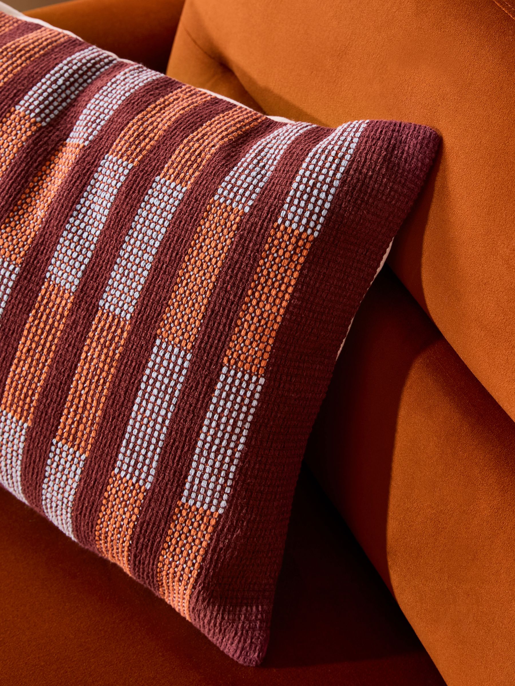 Blake Woven Stripe Cushion in Burgundy