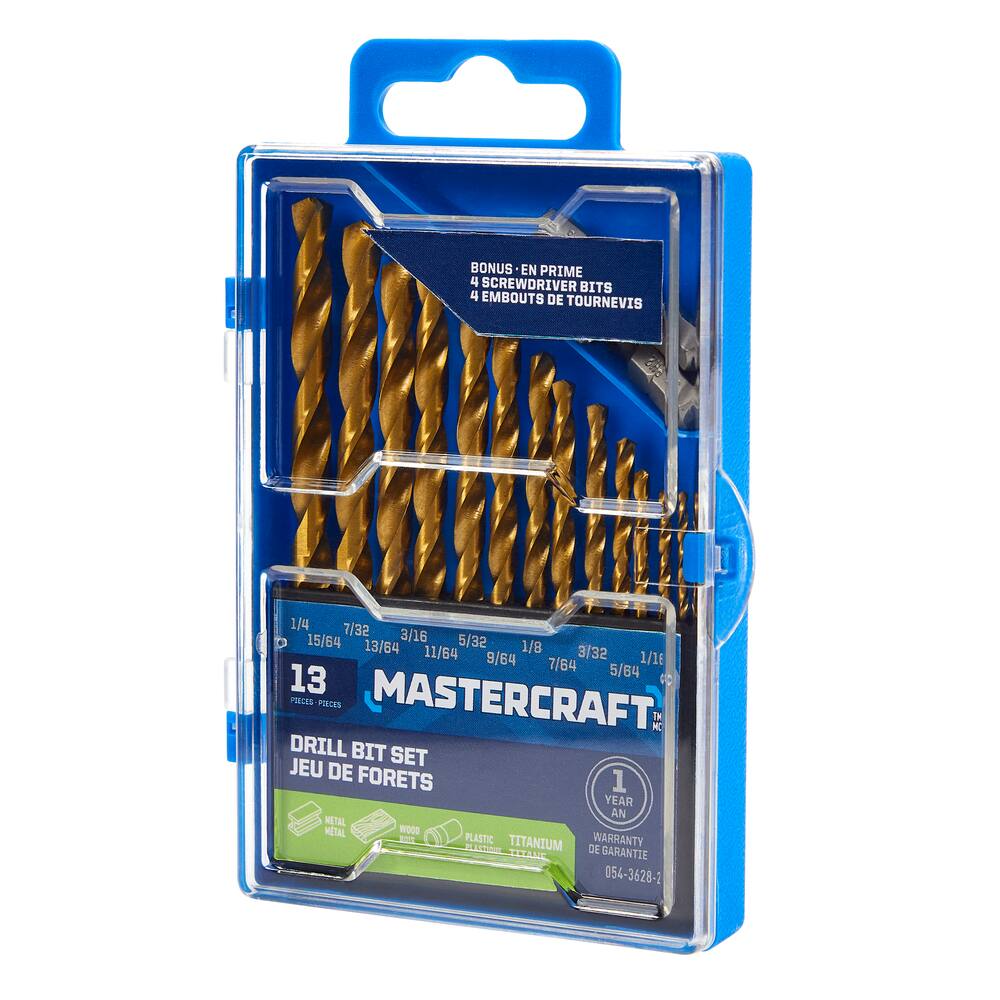 Mastercraft Titanium Drill Bit Set for Wood, Metal, Plastic, 13-pc
