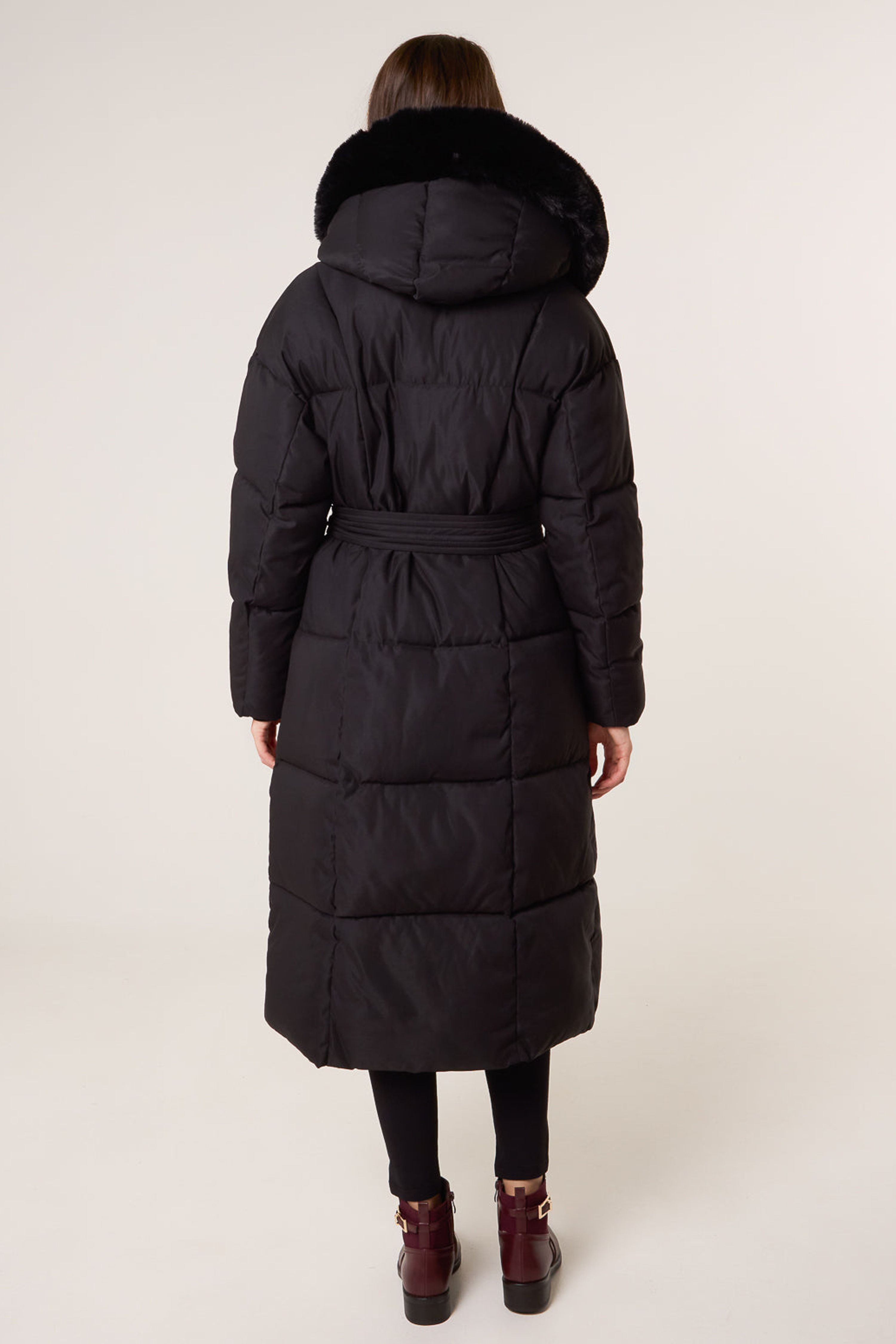 Blue Vanilla Black Long Puffer Faux Fur Hooded Coat
