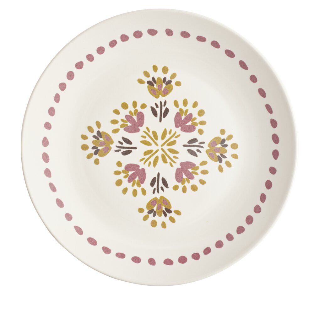 Assiette plate x4 ronde faïence beige motif floral vintage rose et orange Ø26cm
