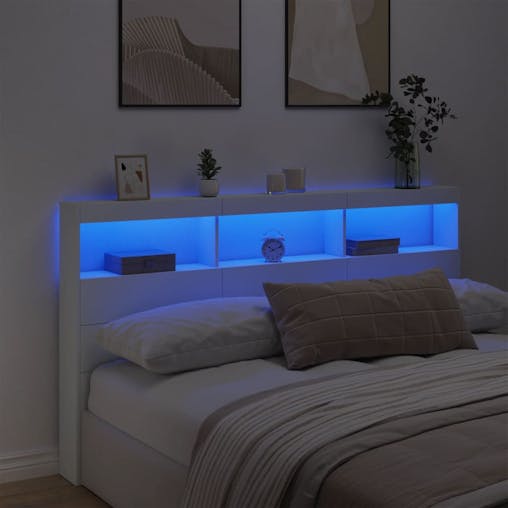 NNEVL Headboard Cabinet with LED White 180x17x102 cm