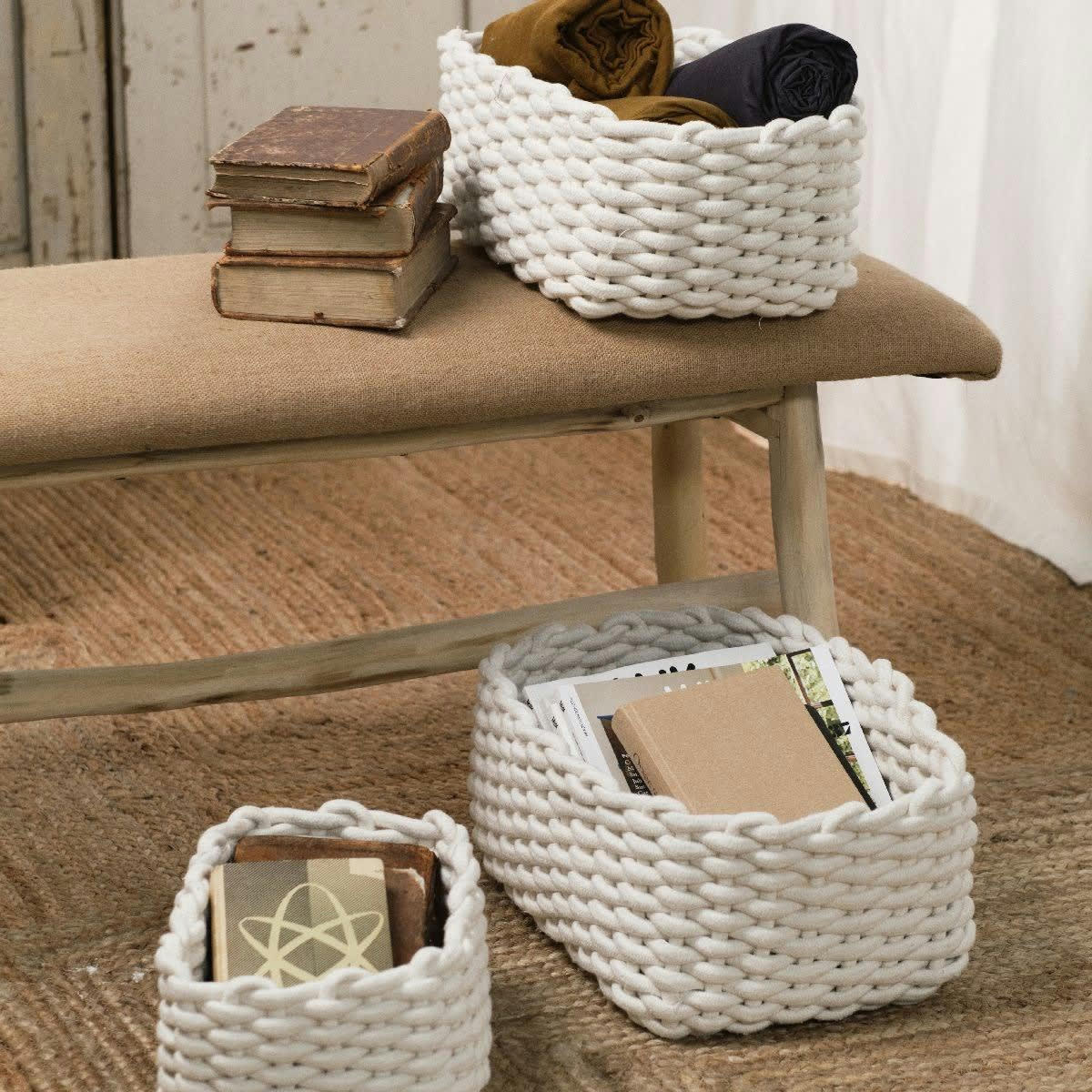 INDIES - Lot de 3 paniers en coton blanc