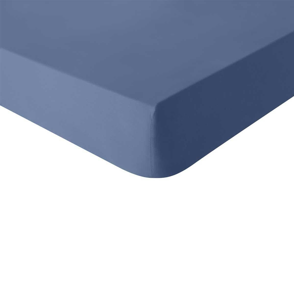 TOUT DOUX - Drap housse en coton  bleu denim 140x190 Made in France