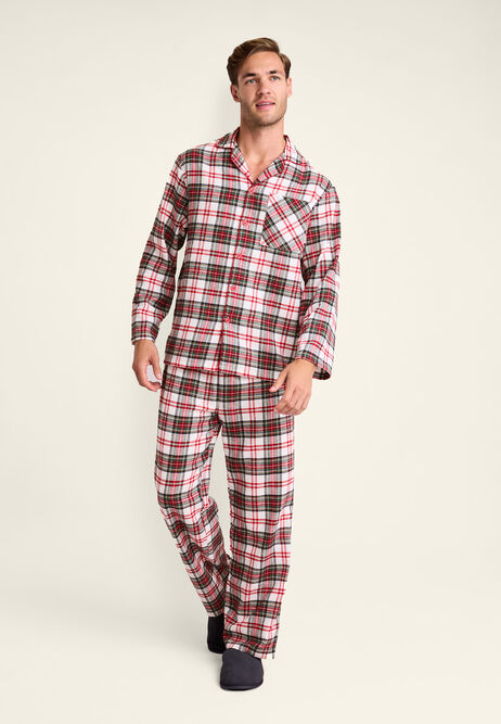 Mens Cream Check Print Cotton Family Pyjama Set