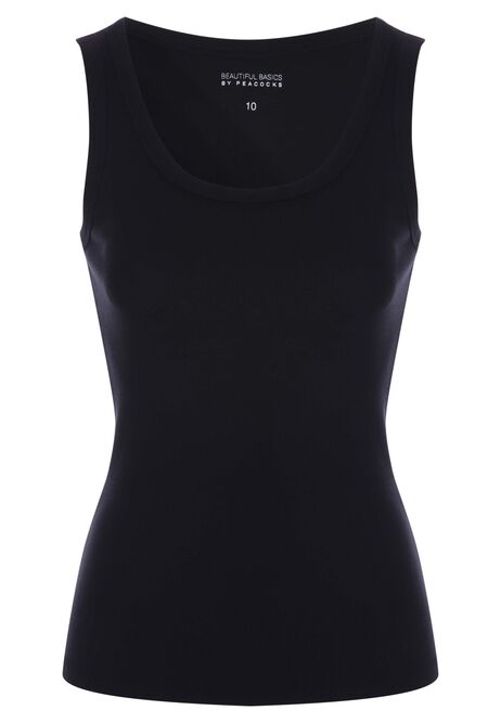Womens Black Cotton Rich Stretch Vest Top