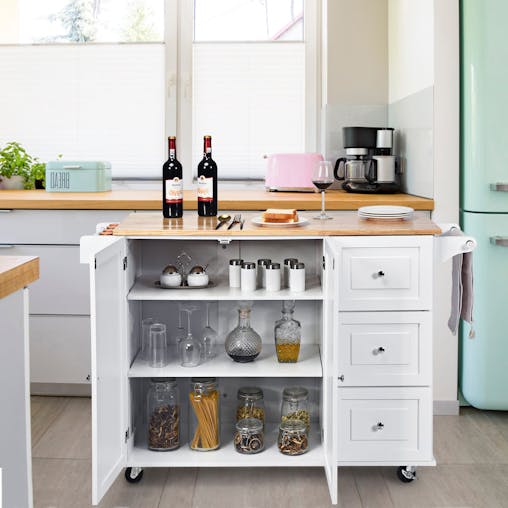NNECW Kitchen Island Trolley with 3 Drawers & Adjustable Shelves