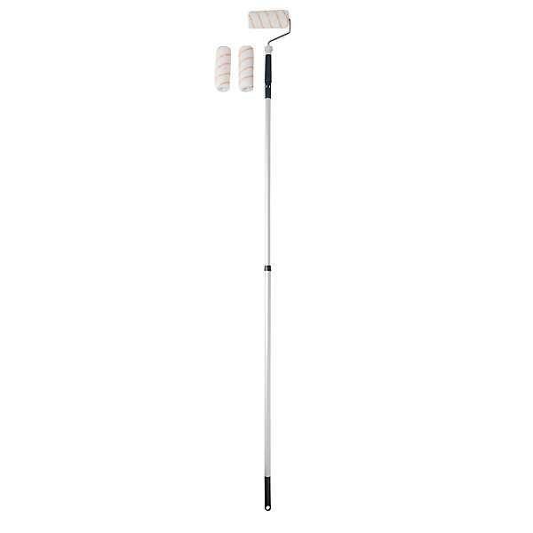Lot rouleau mur et plafond GoodHome 180mm   2 manchons   Perche téléscopique extensible 2m