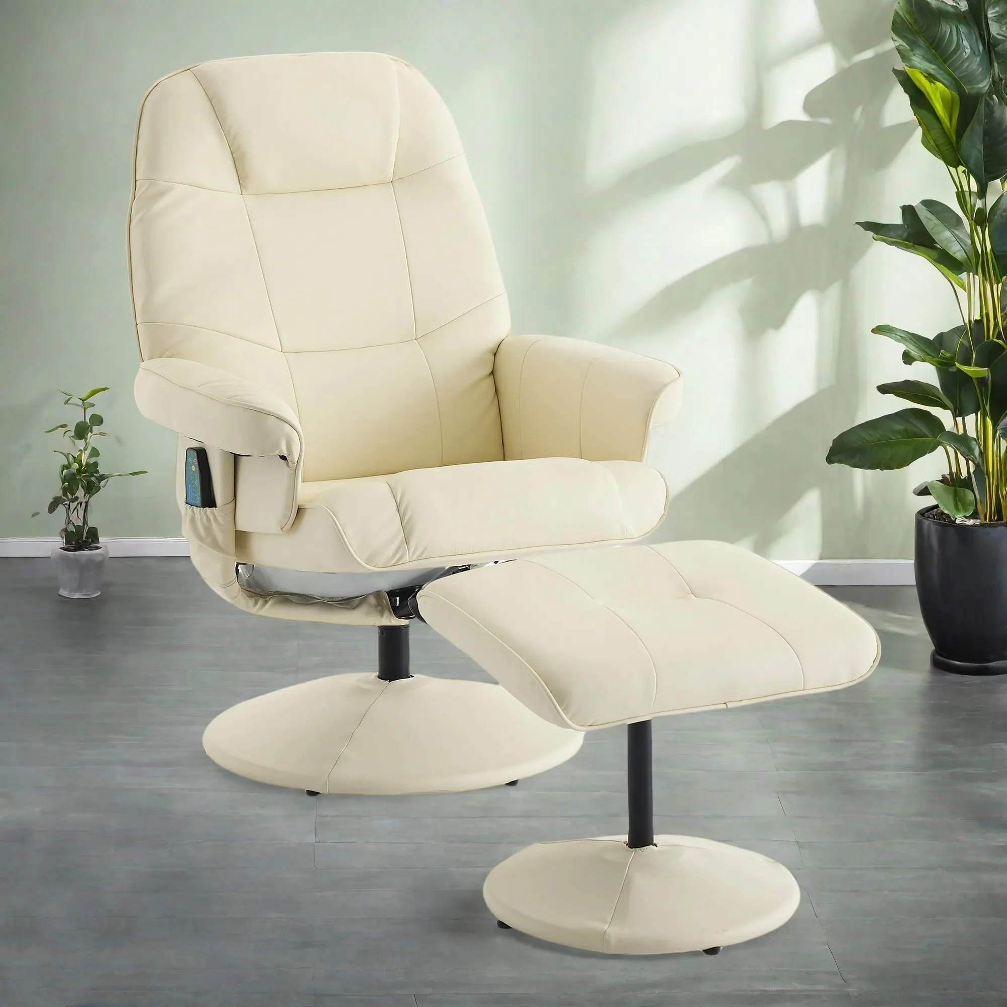 PU Leather 360° Swivel Massage Recliner Chair with Ottoman, Massage and Heated Seat, 140° Adjustable Backrest