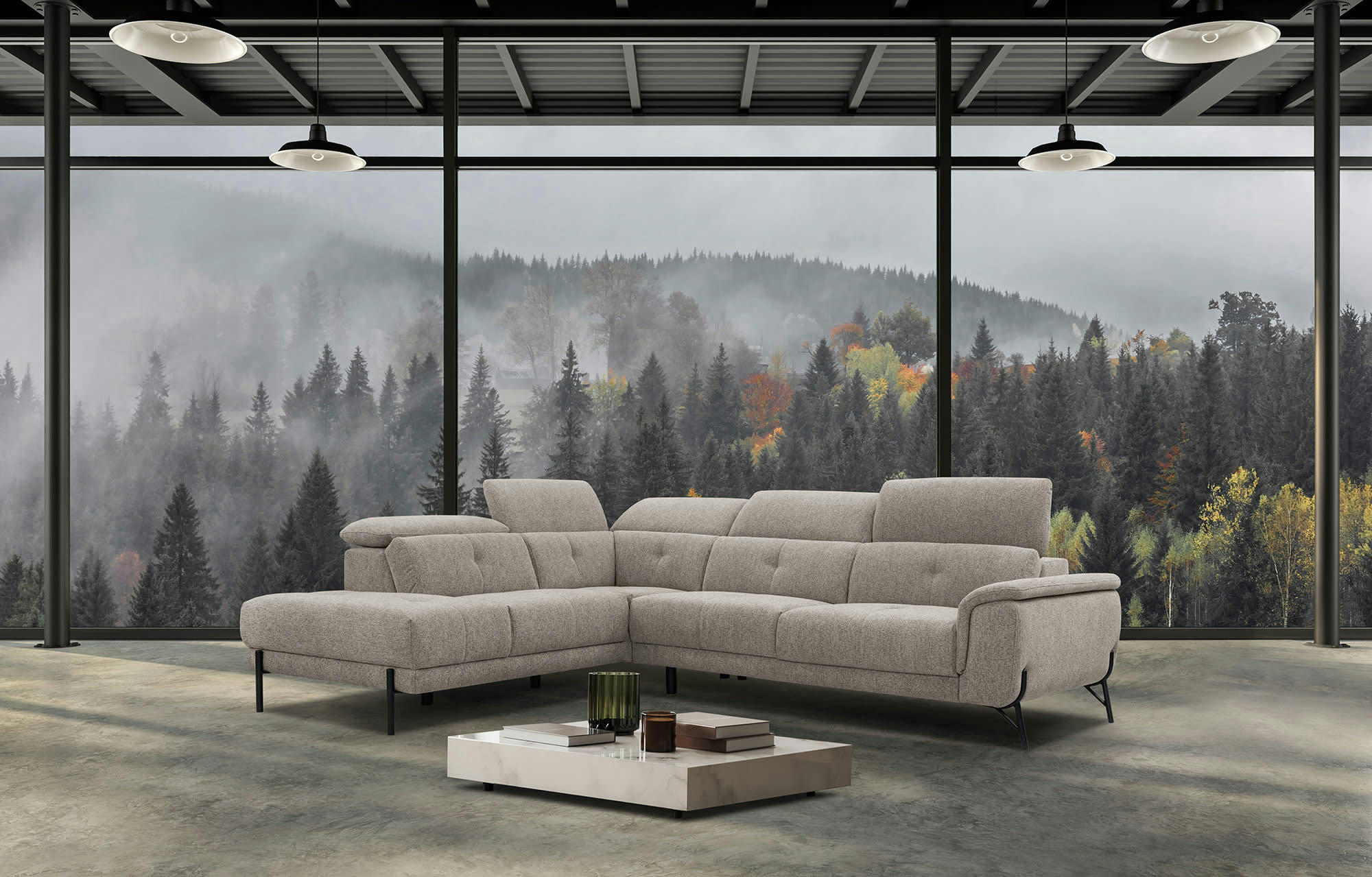 AVENA - Canapé d'angle gauche  5 places en tissu taupe