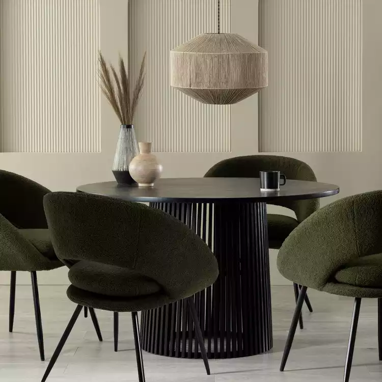 Habitat Jericho Round Black Dining Table & 4 Green Chairs