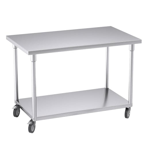 SOGA Commercial Stainless Steel Prep Bench with Wheels 120cm